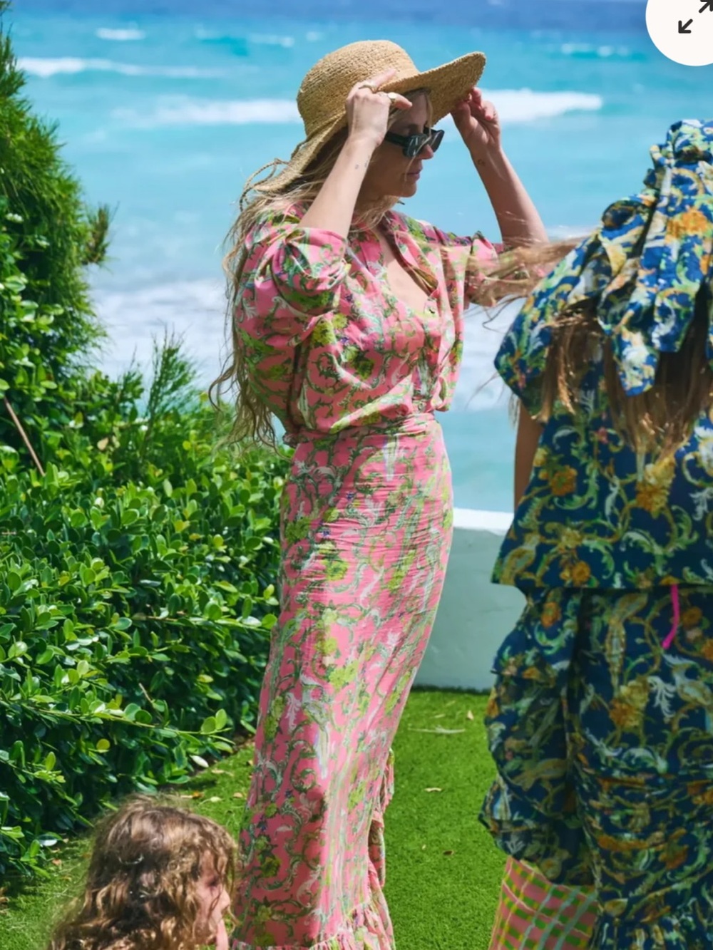 Coniglio Palm Beach “SET” Floral Cotton Gauze Ruffle Pareo Dress in Lime Green💚 - Picture 2 of 12